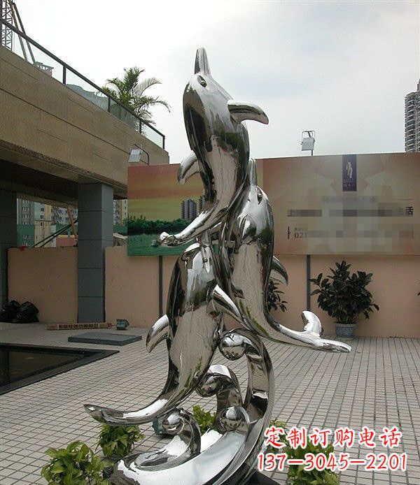 聊城创意不锈钢跳跃的海豚雕塑