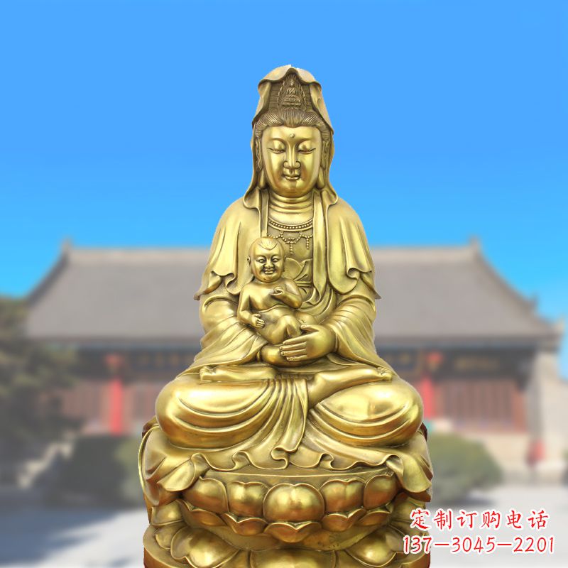 聊城纯铜观音坐姿鎏金铜雕