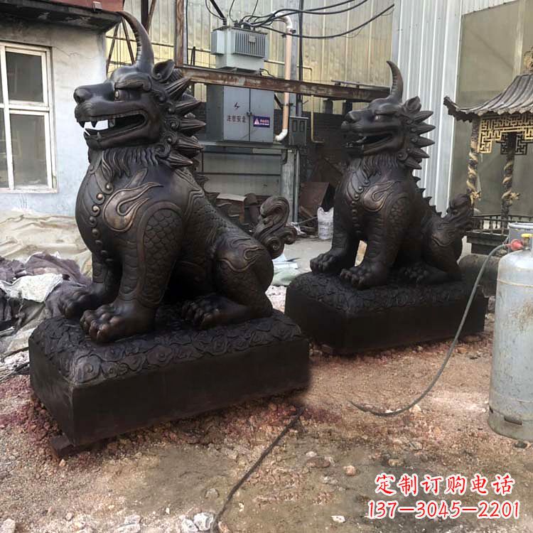 聊城精美纯铜獬豸雕塑中国古代神兽雕刻之美