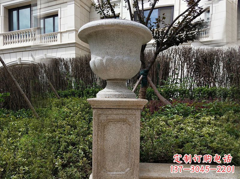 聊城大理石花钵小区花盆石雕艺术品