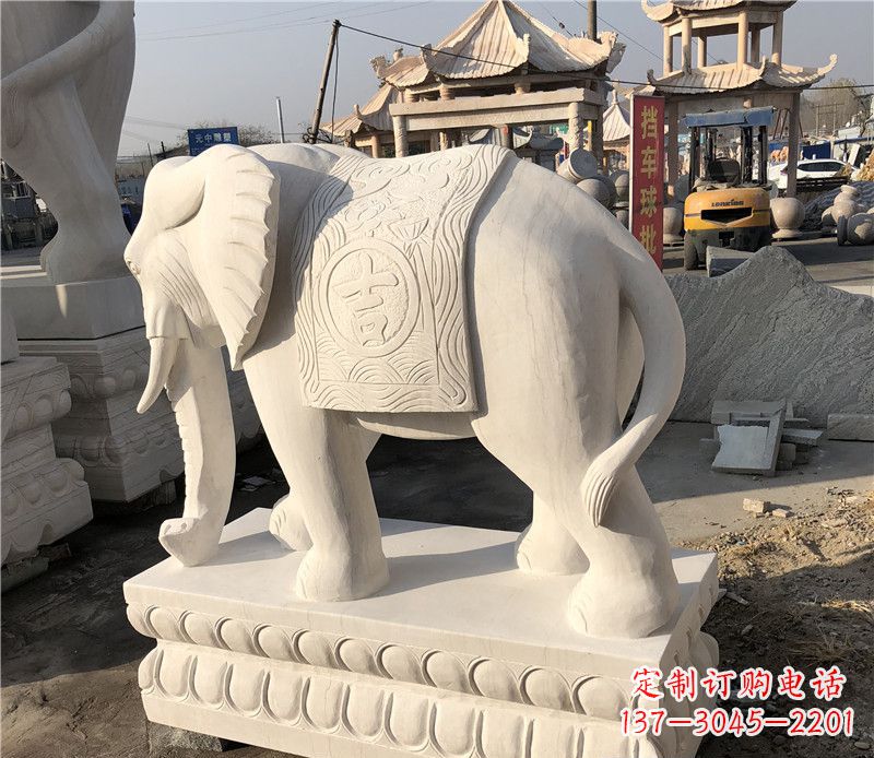 聊城大理石卷鼻如意大象雕塑
