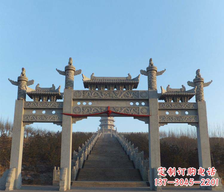 聊城精美大理石三门牌坊雕塑