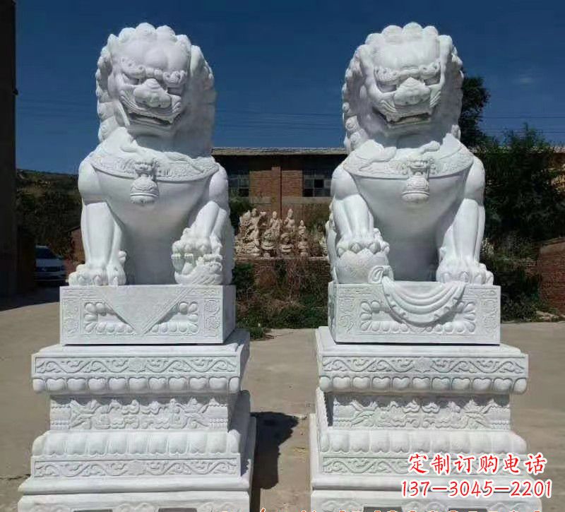 聊城大理石狮子石雕,雕塑定制精美狮子
