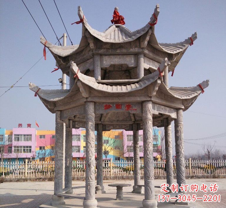 聊城大理石双层八角凉亭雕塑