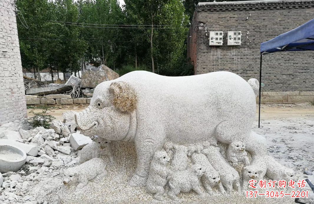 聊城大理石招财小母猪动物雕塑