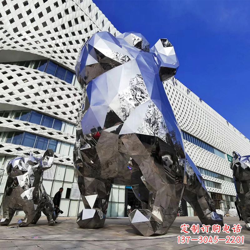 聊城大型不锈钢块面狗雕塑-城市商场广场动物景观