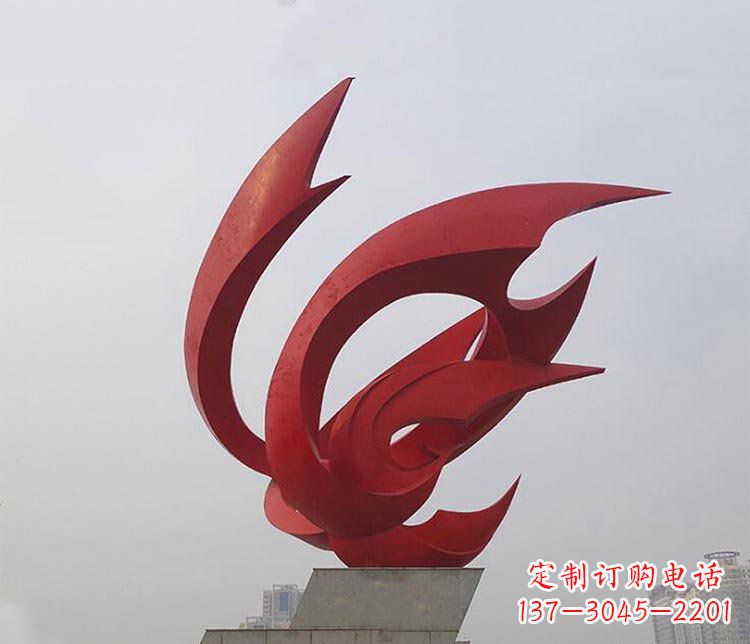 聊城大型红色抽象凤凰广场景观不锈钢雕塑