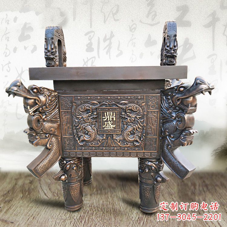 聊城典雅双龙四龙铜鼎雕塑