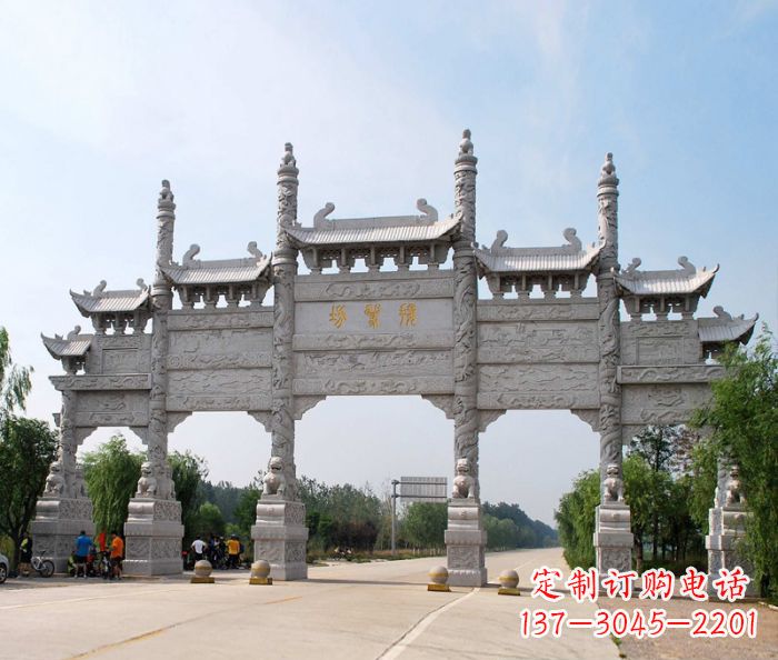 聊城大型五门道路石雕牌坊定制