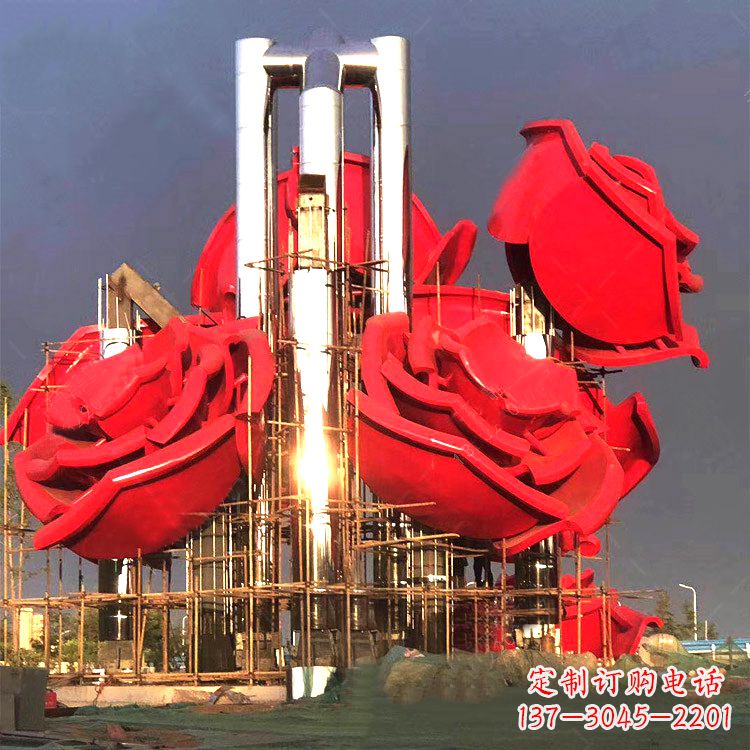 聊城大型不锈钢玫瑰园林雕塑