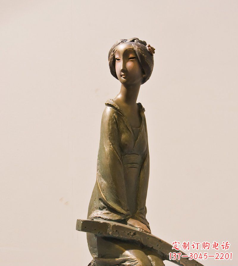 聊城古筝女人铜雕古代人物雕塑