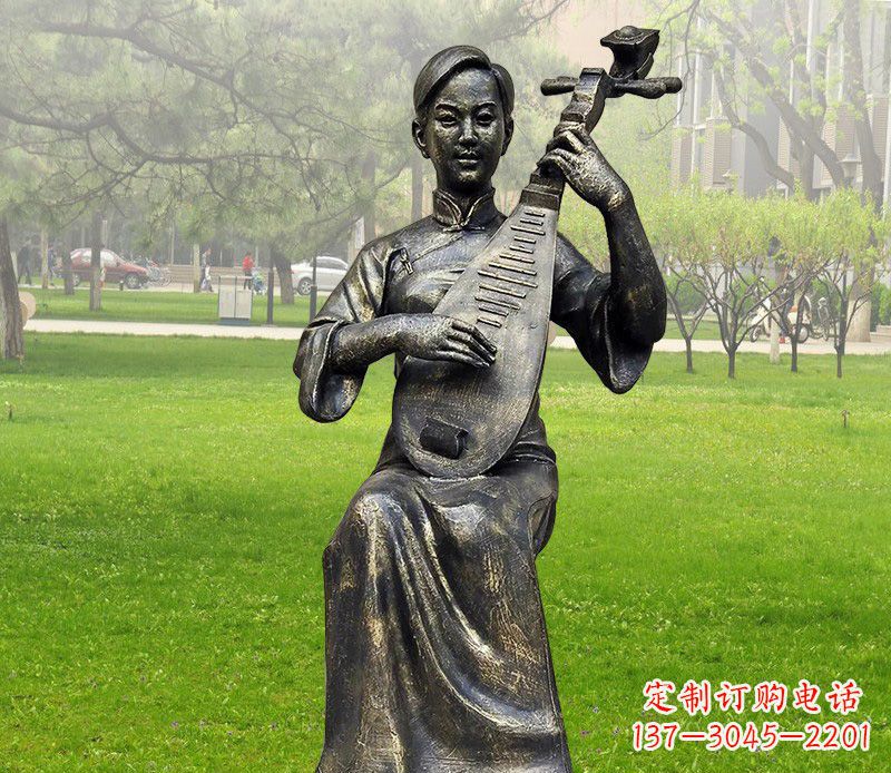聊城高质量青铜人物弹琵琶雕塑