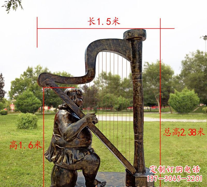 聊城弹竖琴音乐人物铜雕