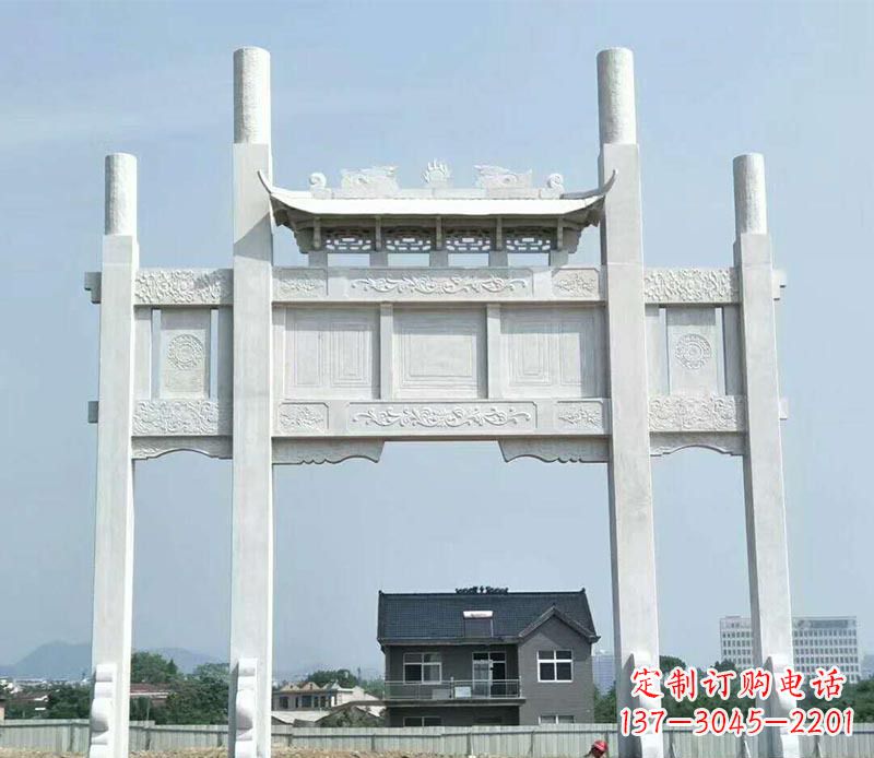 聊城道路三门牌坊石雕 (4)