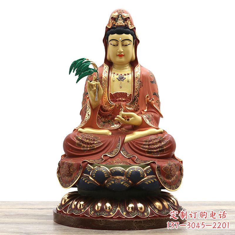 聊城精美观音彩绘铜雕雕塑摆件