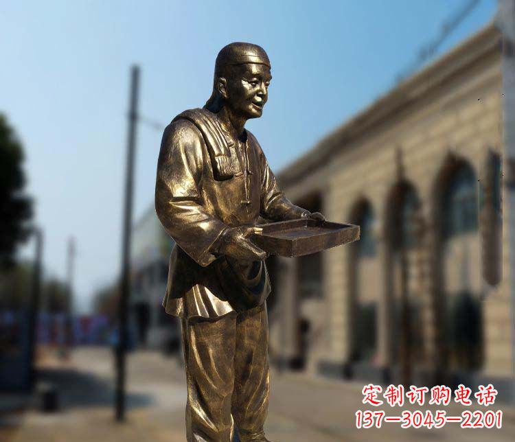 聊城古典神秘的店小二人物铜雕