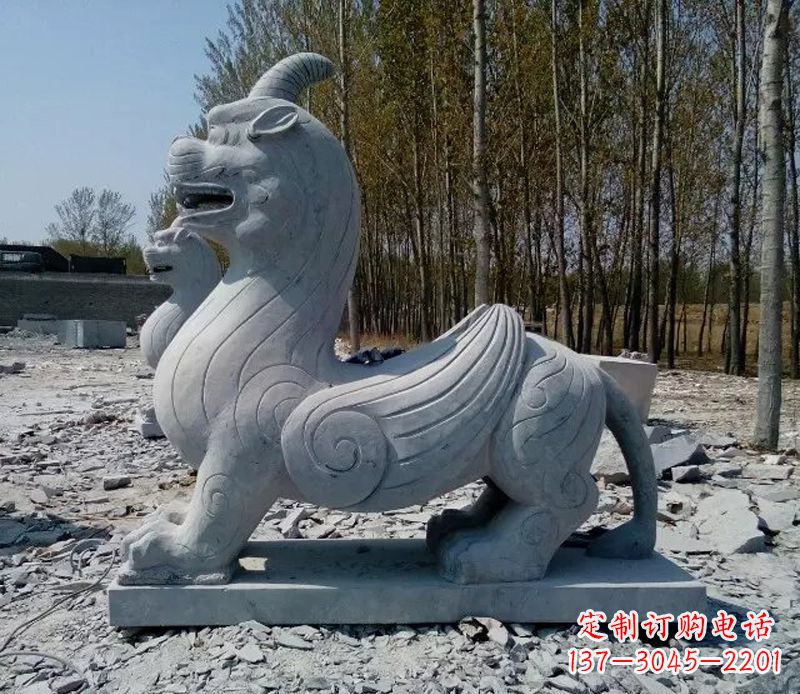 聊城独角兽雕塑,神兽石雕带你穿越回古老神话中