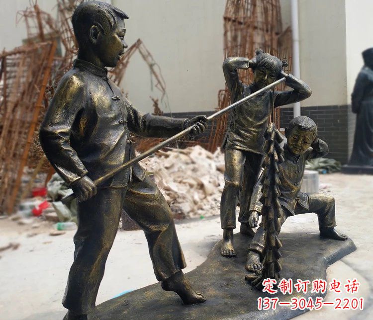 聊城儿童放鞭炮庭院景观铜雕摆件