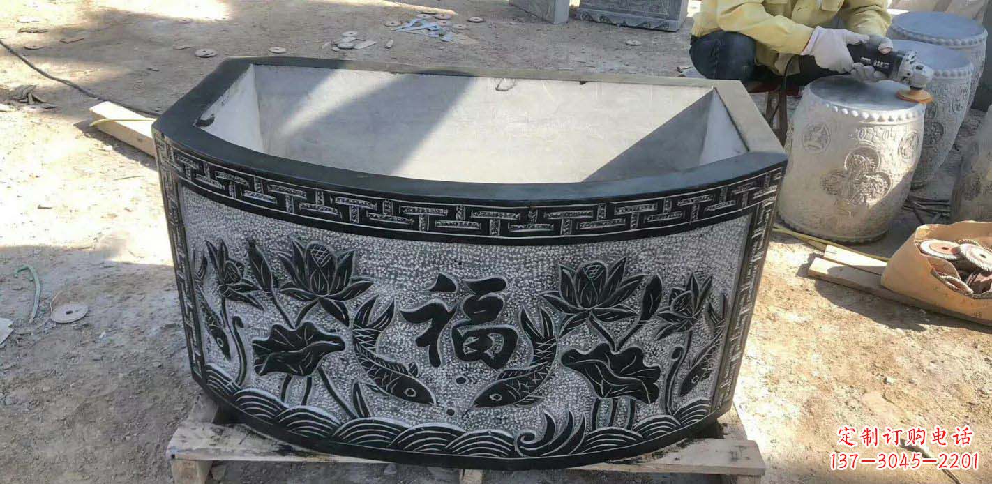 聊城方口石浮雕水缸