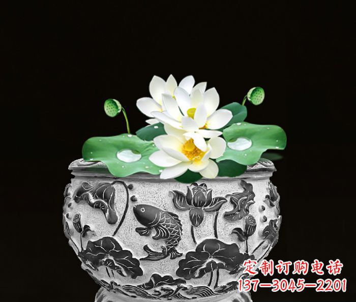 聊城仿古荷花鲤鱼雕塑石水缸