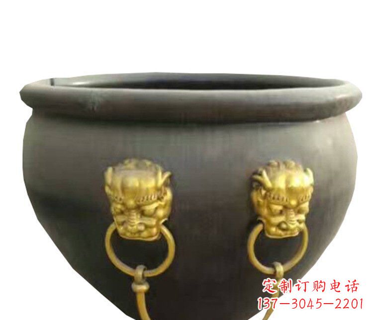 聊城仿古鎏金狮子头水缸铜雕塑