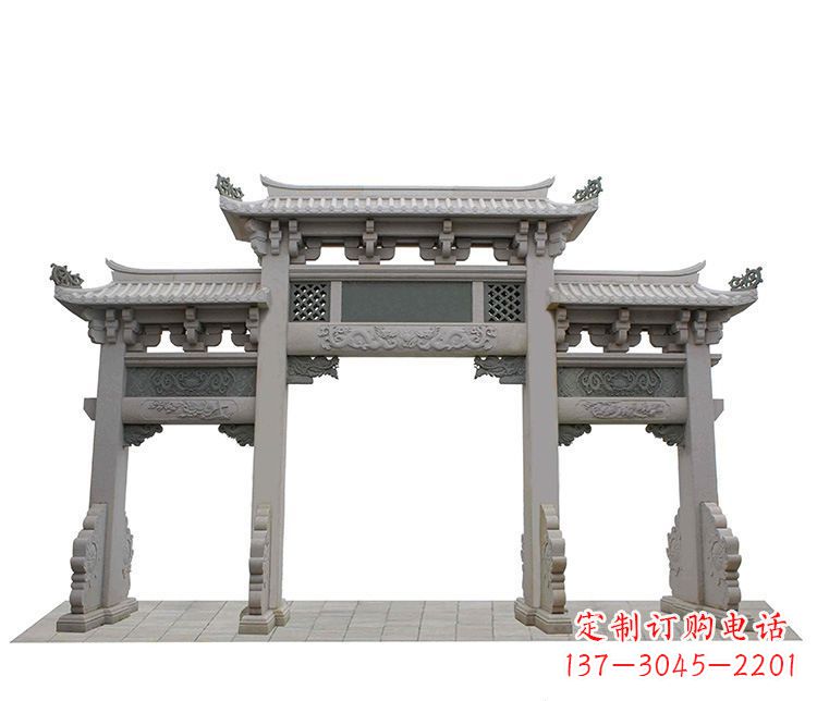 聊城精美仿古三门牌坊石雕