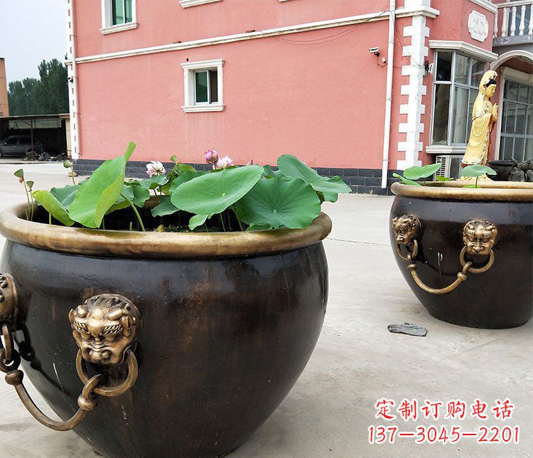 聊城仿古狮子头水缸铜雕塑 (2)