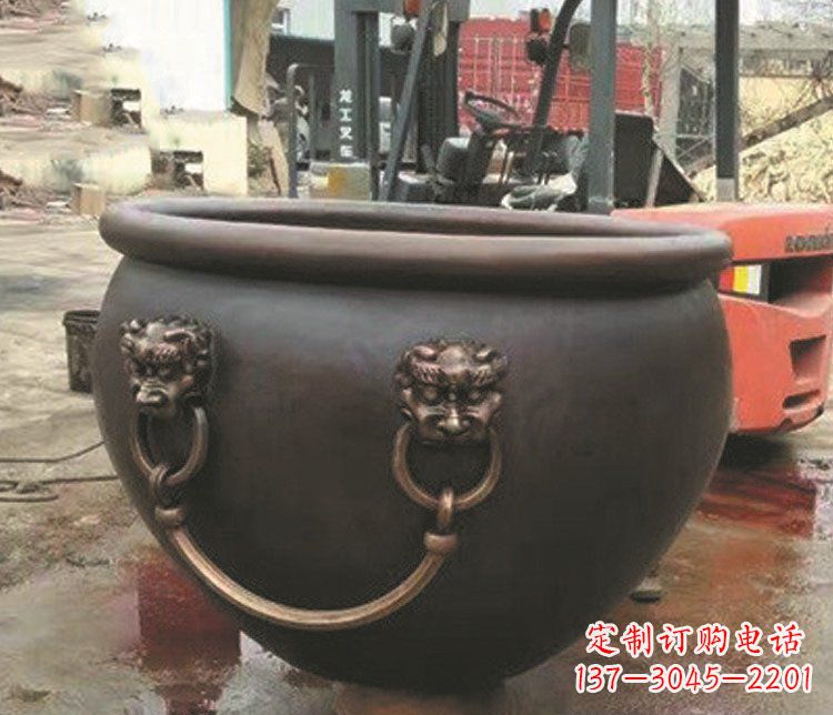 聊城仿古狮子头水缸铜雕塑 (3)