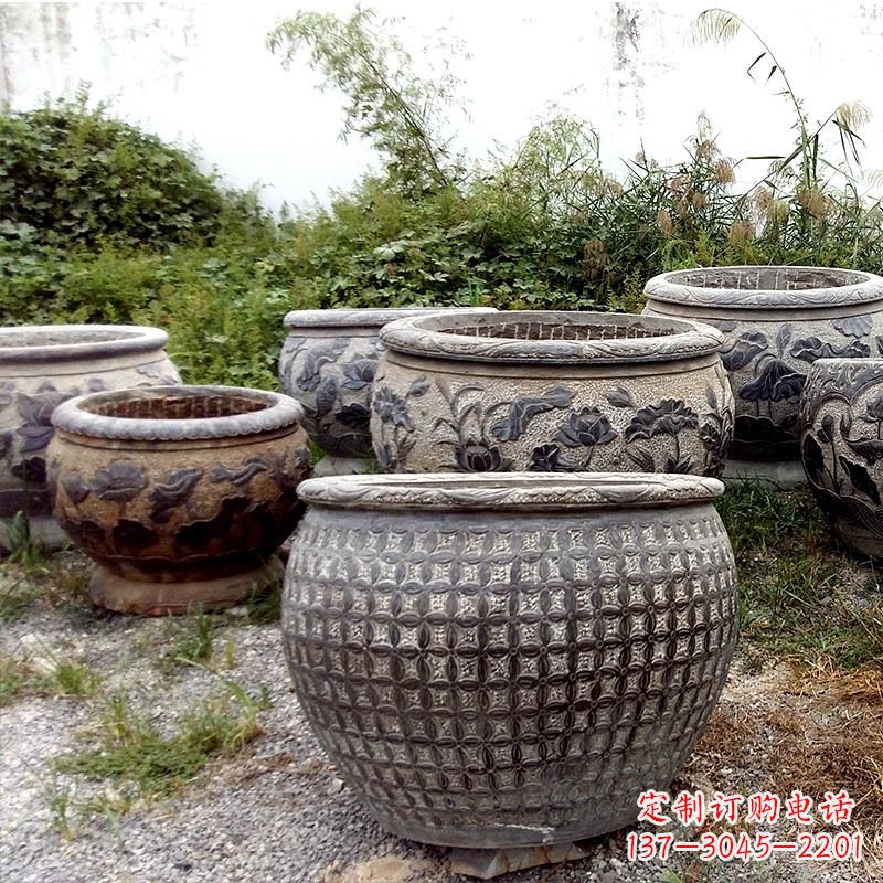 聊城仿古石雕花盆水缸