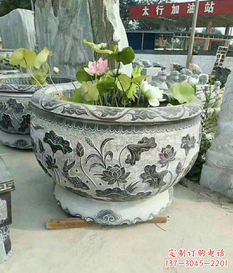 聊城仿古石雕荷花水缸