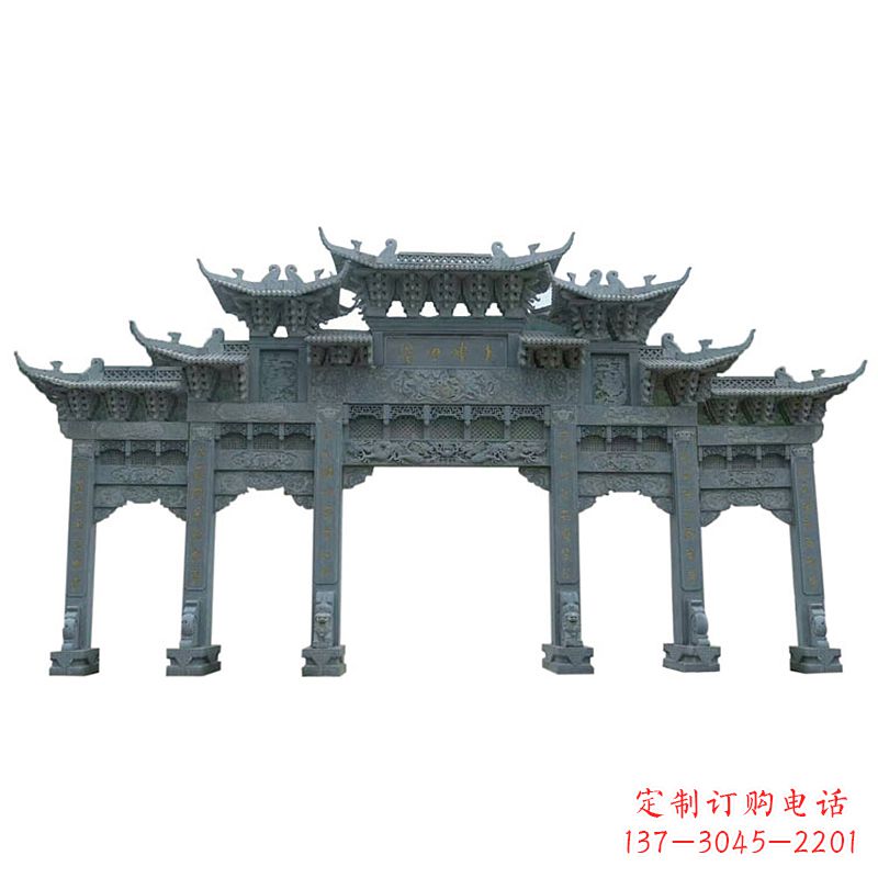 聊城仿古石雕牌楼五门石牌坊