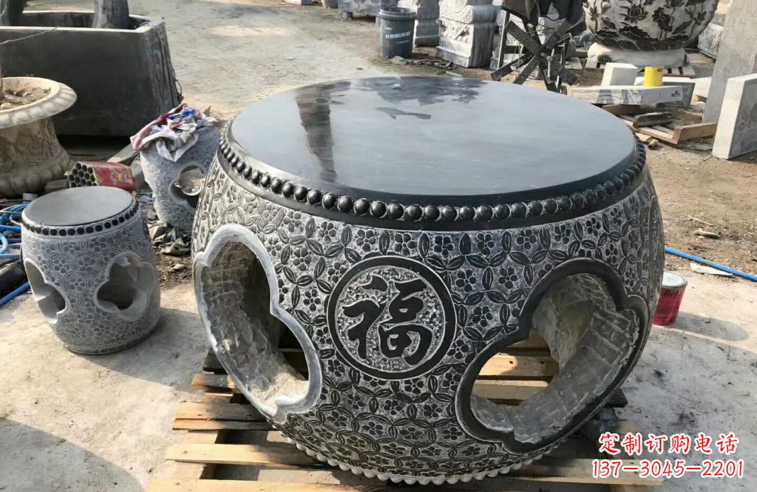 聊城中领雕塑 | 精美仿古石桌凳雕塑