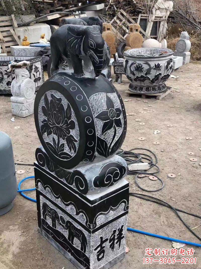 聊城传统工艺小象抱鼓石雕塑