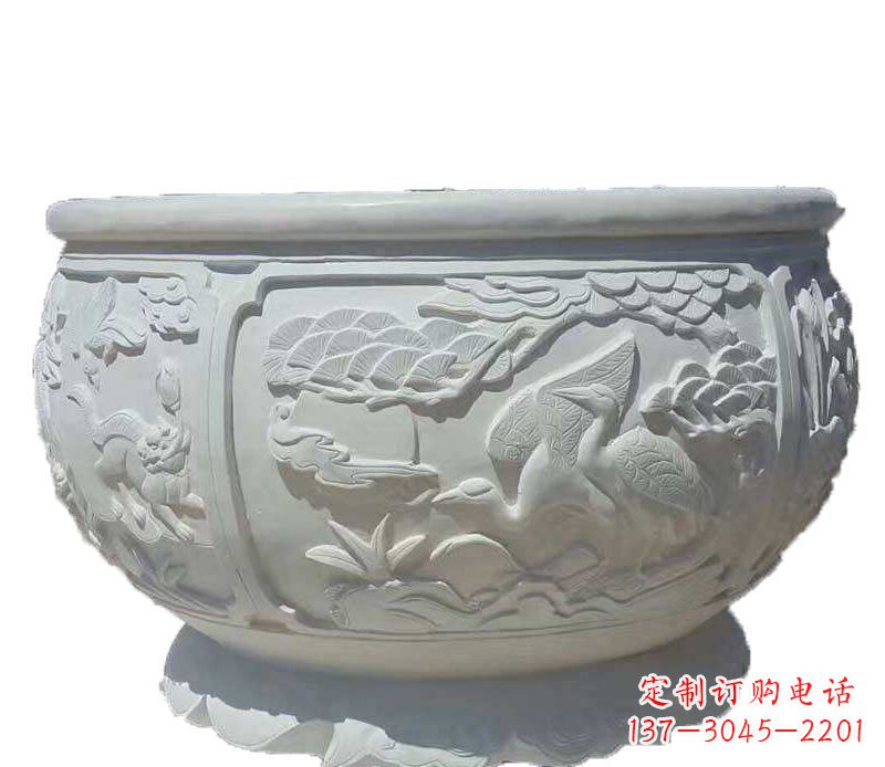 聊城精美仿古鱼缸石雕花盆雕塑