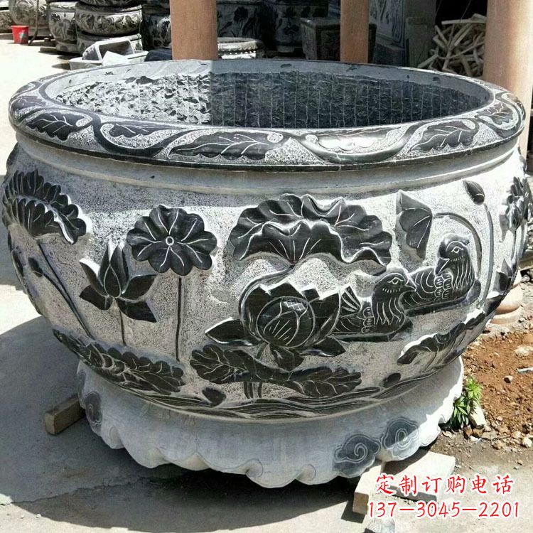 聊城极致精细仿古圆形鱼缸石雕