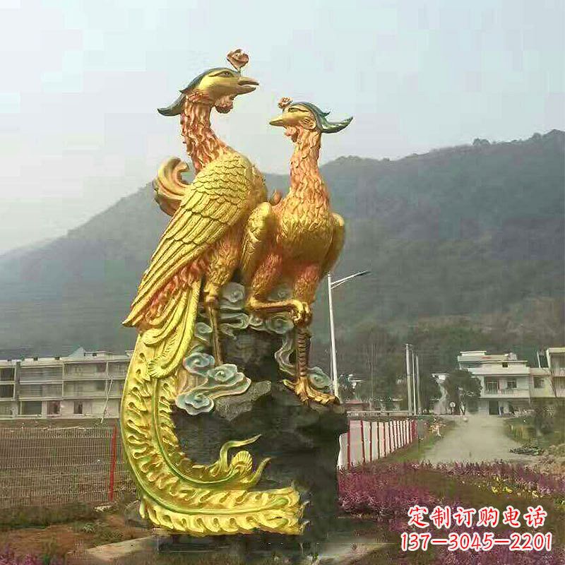 聊城凤凰景观铜雕塑-公园景区瑞鸟凤凰鎏金景观雕塑