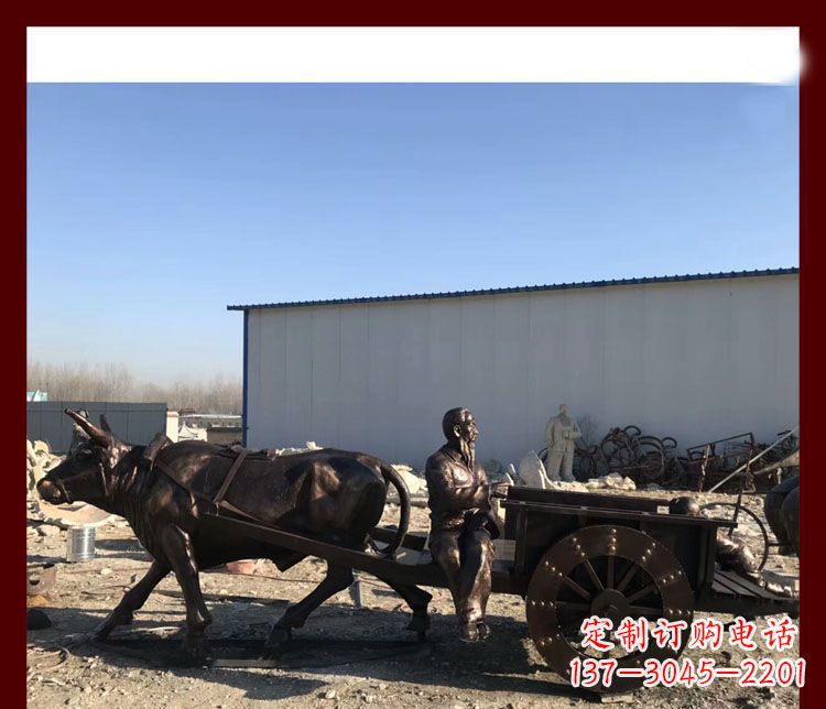 聊城传统工艺技术精雕牛雕塑赶牛车的祖孙俩