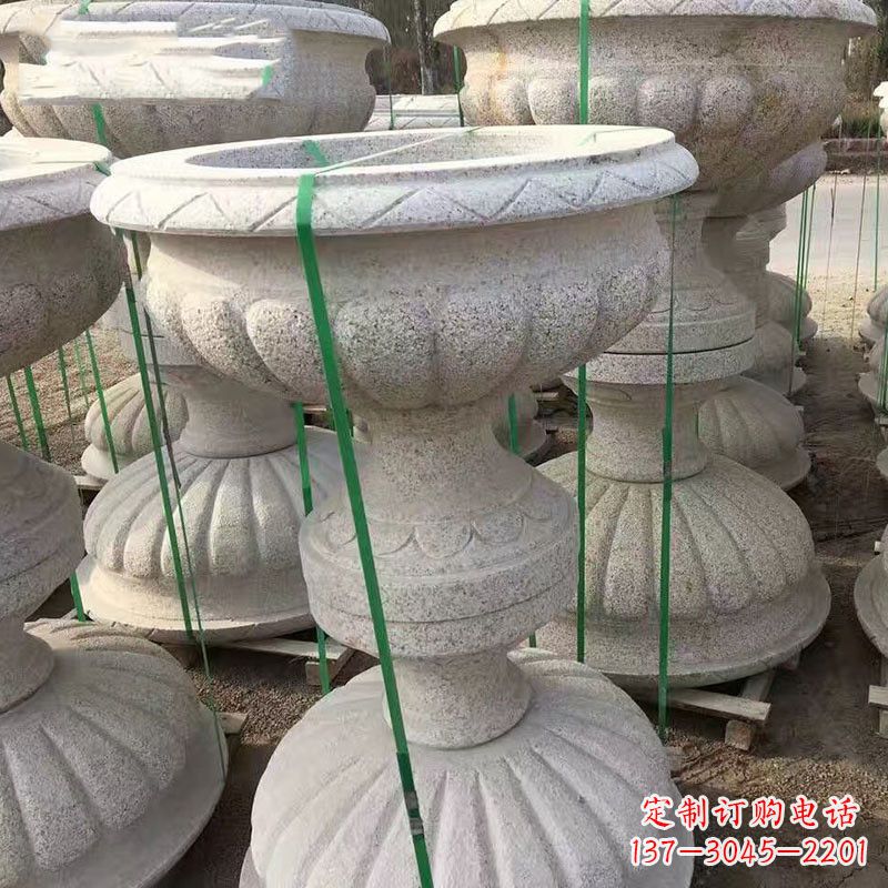 聊城高墩砂岩石雕刻花盆精致技艺打造传统文化风韵