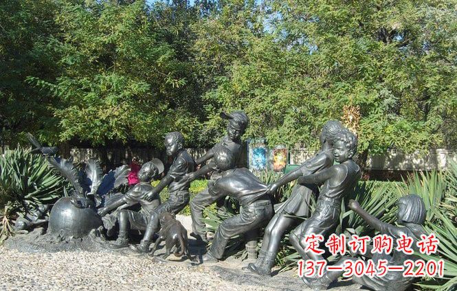 聊城铜雕萝卜儿童拔萝卜雕塑