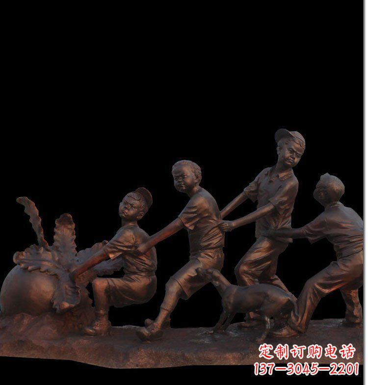 聊城精美玻璃钢仿铜拔萝卜人物雕塑