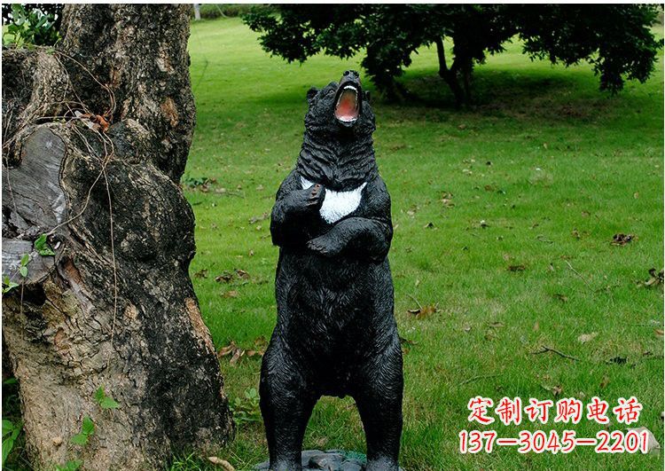 聊城公园风情玻璃钢仿真黑熊雕塑