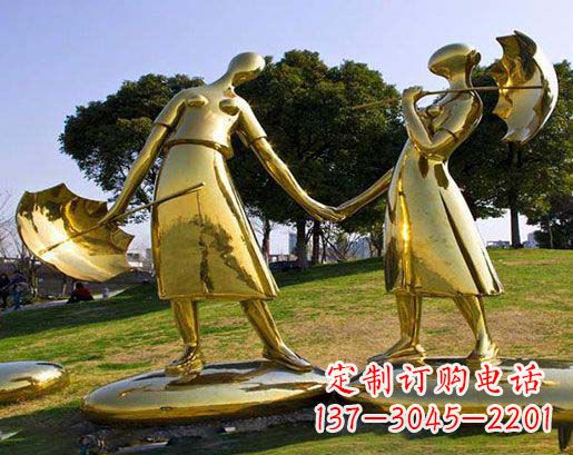 聊城长伴相守,情缘两生——不锈钢抽象情侣雕塑