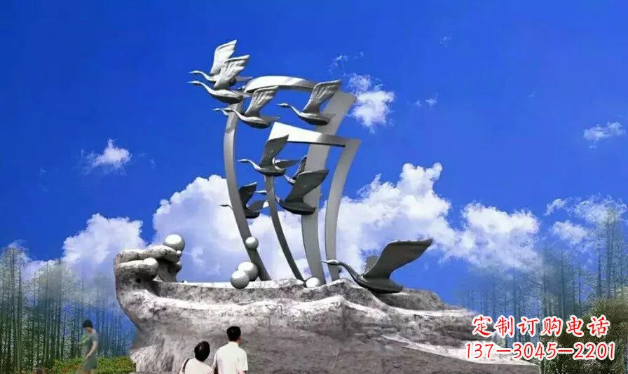 聊城艺术家手工制作的不锈钢飞翔天鹅雕塑