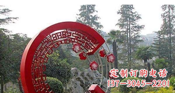 聊城灵动奔放的不锈钢和梅花圆环雕塑