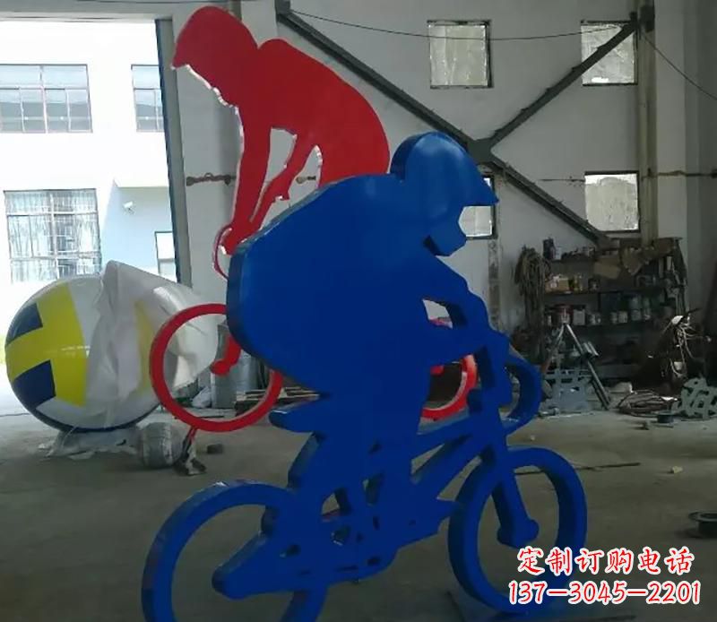 聊城公园不锈钢骑自行车运动人物雕塑