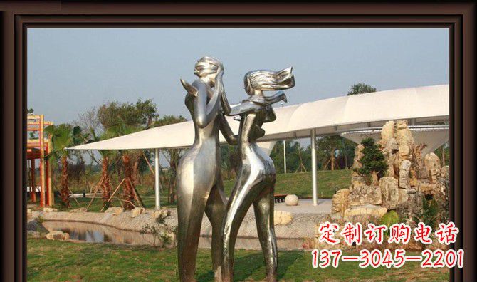 聊城一对动感传情的不锈钢跳舞情侣雕塑