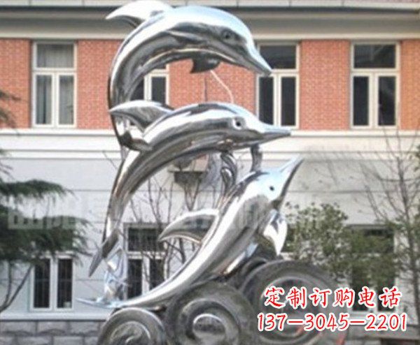 聊城跳跃海豚海浪不锈钢雕塑