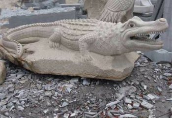 聊城鳄鱼黄沙岩动物石雕精致装饰您的家