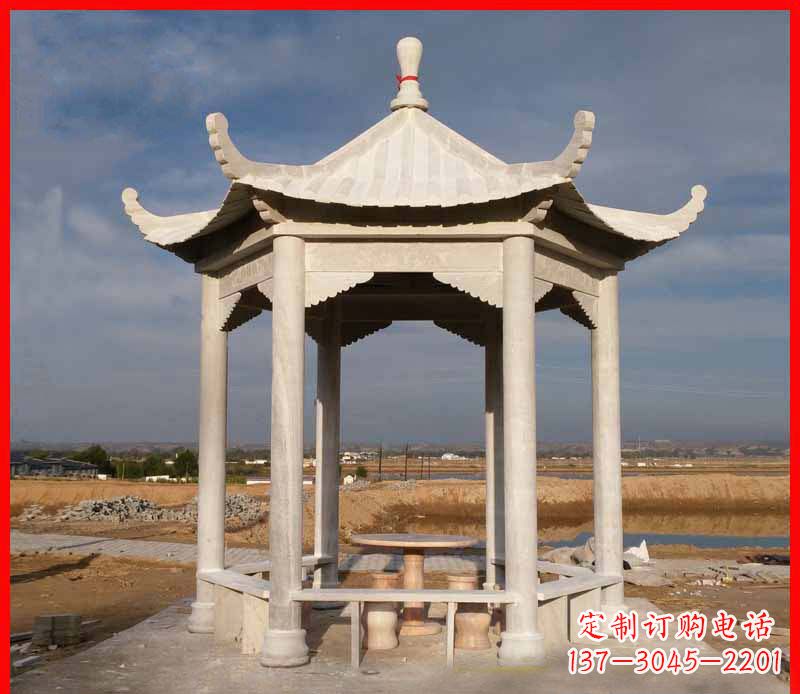 聊城公园大理石六角石雕凉亭 (2)