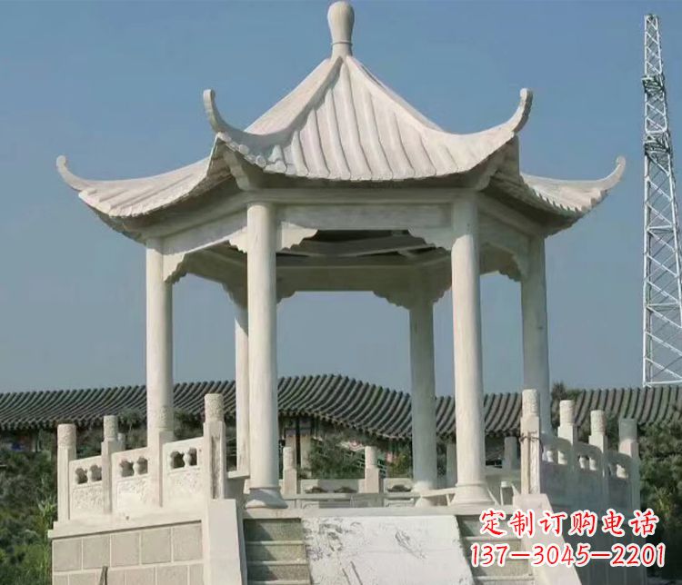 聊城公园大理石六角石雕凉亭 (3)